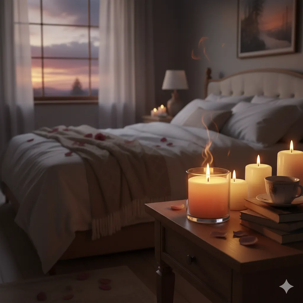 Candle in bedroom setting